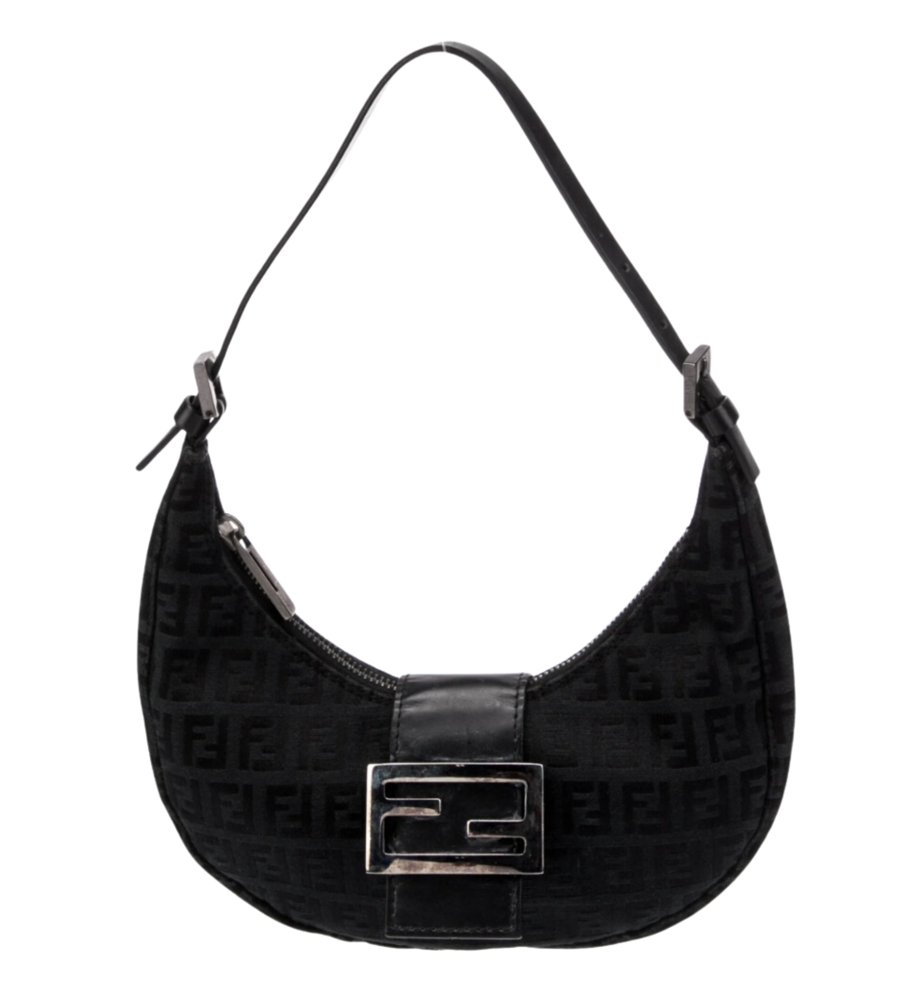 Fendi Black Logo Printed Canvas Zucchino Half Moon Bag The