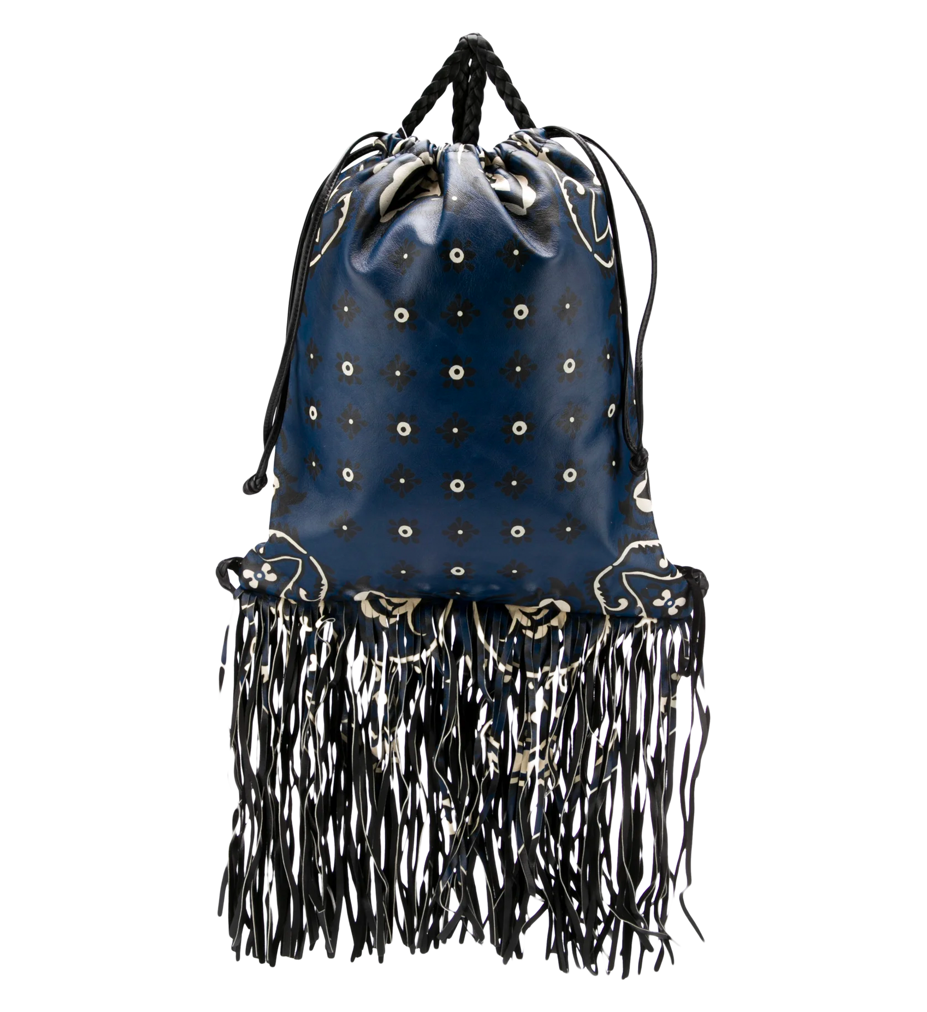 blue leather drawstring backpack RED VALENTINO Black & Blue Leather Bandana Fringe Backpack – The Gallery of Wearable Art