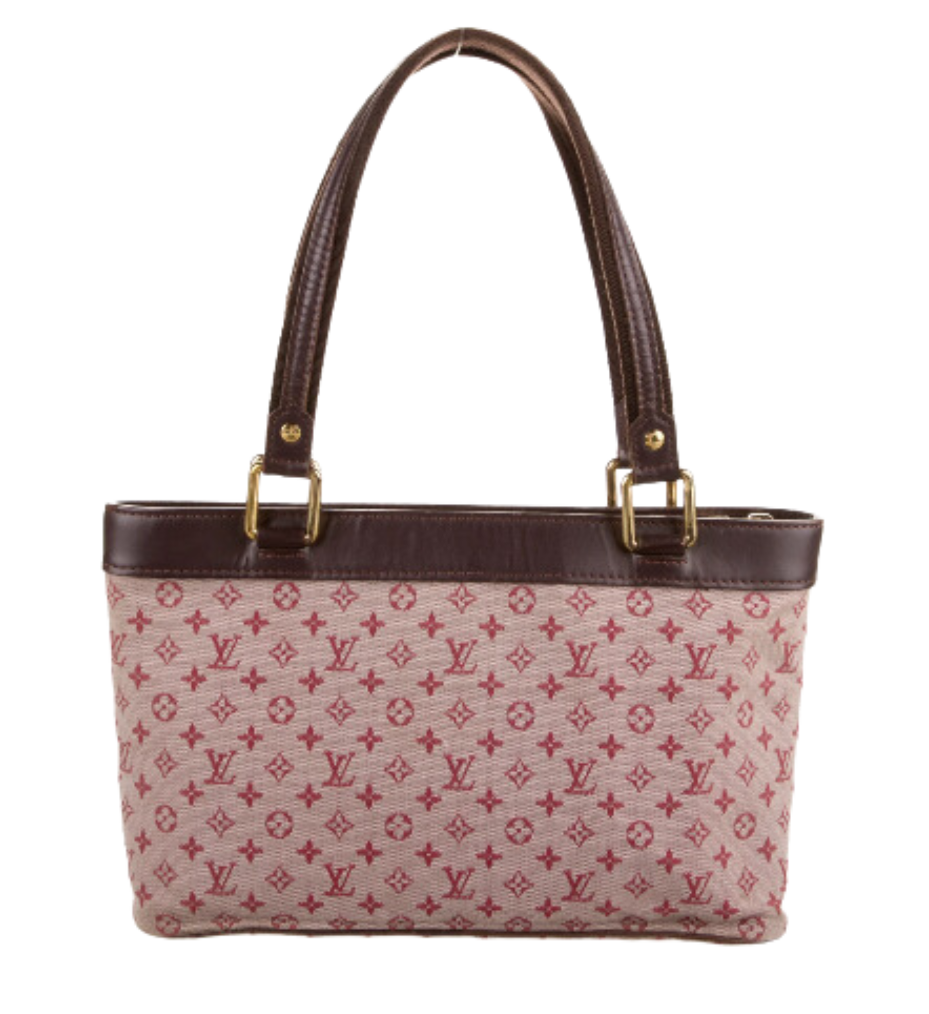 Louis Vuitton Red LV Canvas Brown Leather Trim Mini Lin Lucille PM Tote The Gallery of Wearable Art