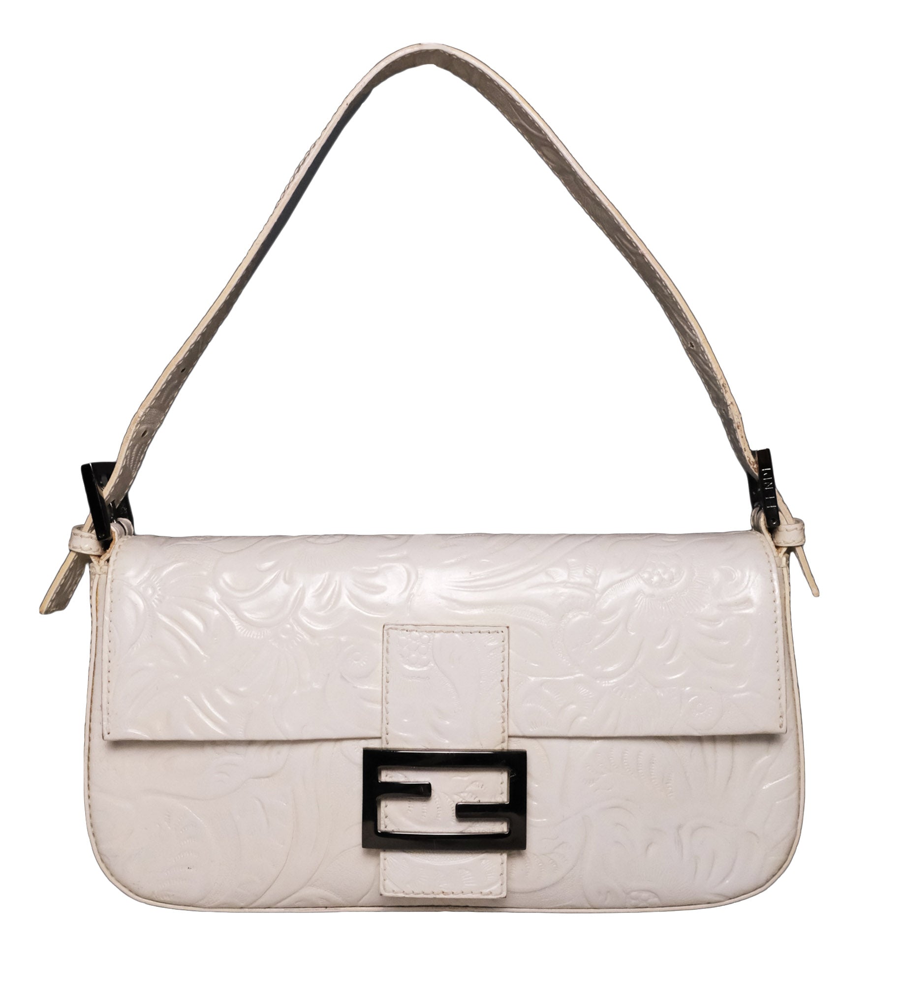 Fendi Embossed Leather Floral Baguette