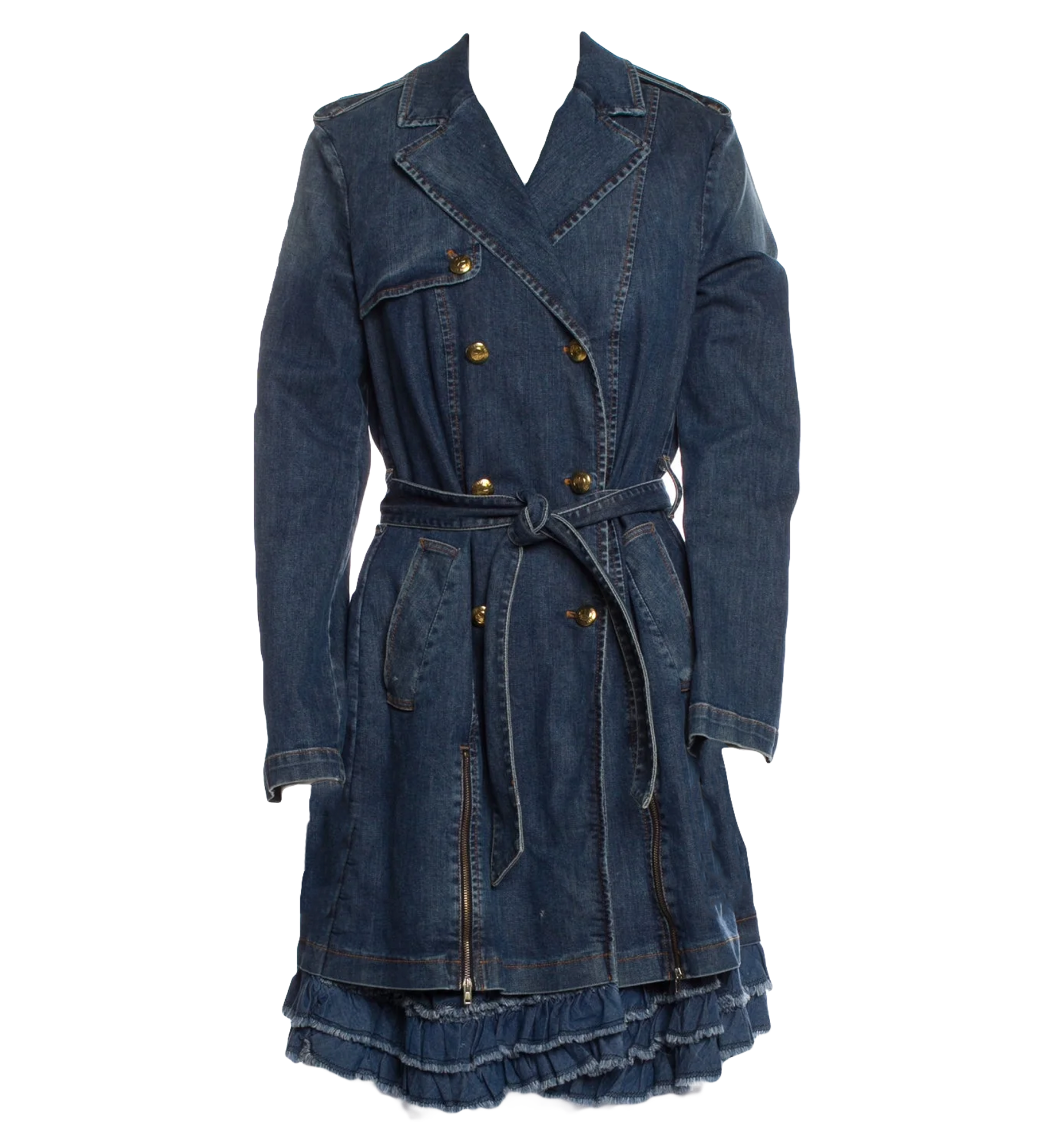 Moschino Denim Ruffle Trench Coat