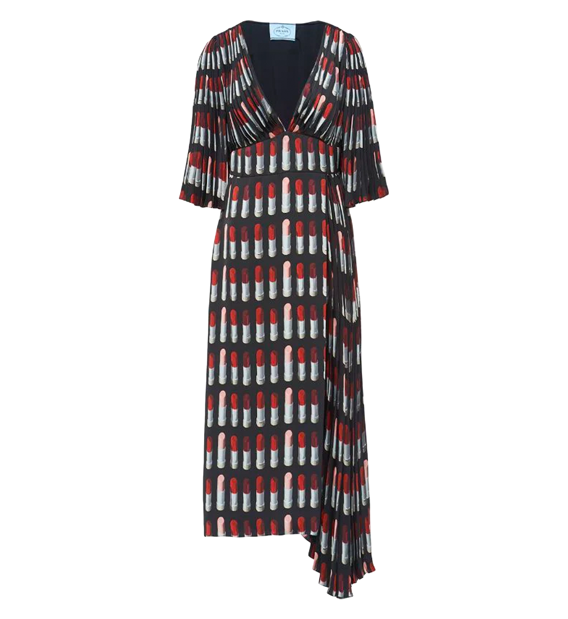 Prada Lipstick Print Pleated Maxi Dress