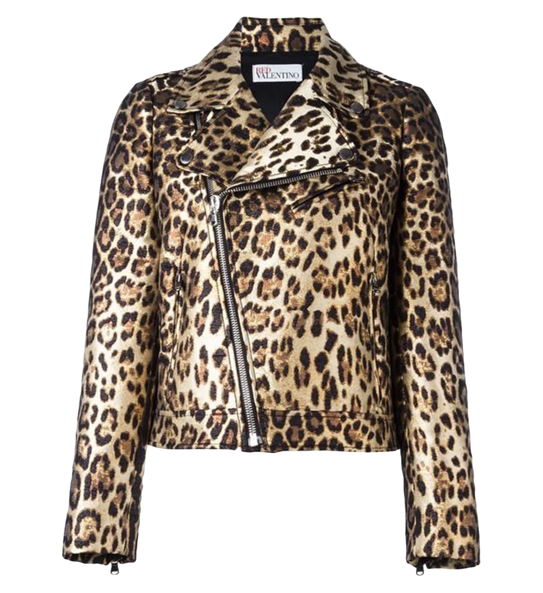 Valentino Metallic Leopard Print Biker Jacket