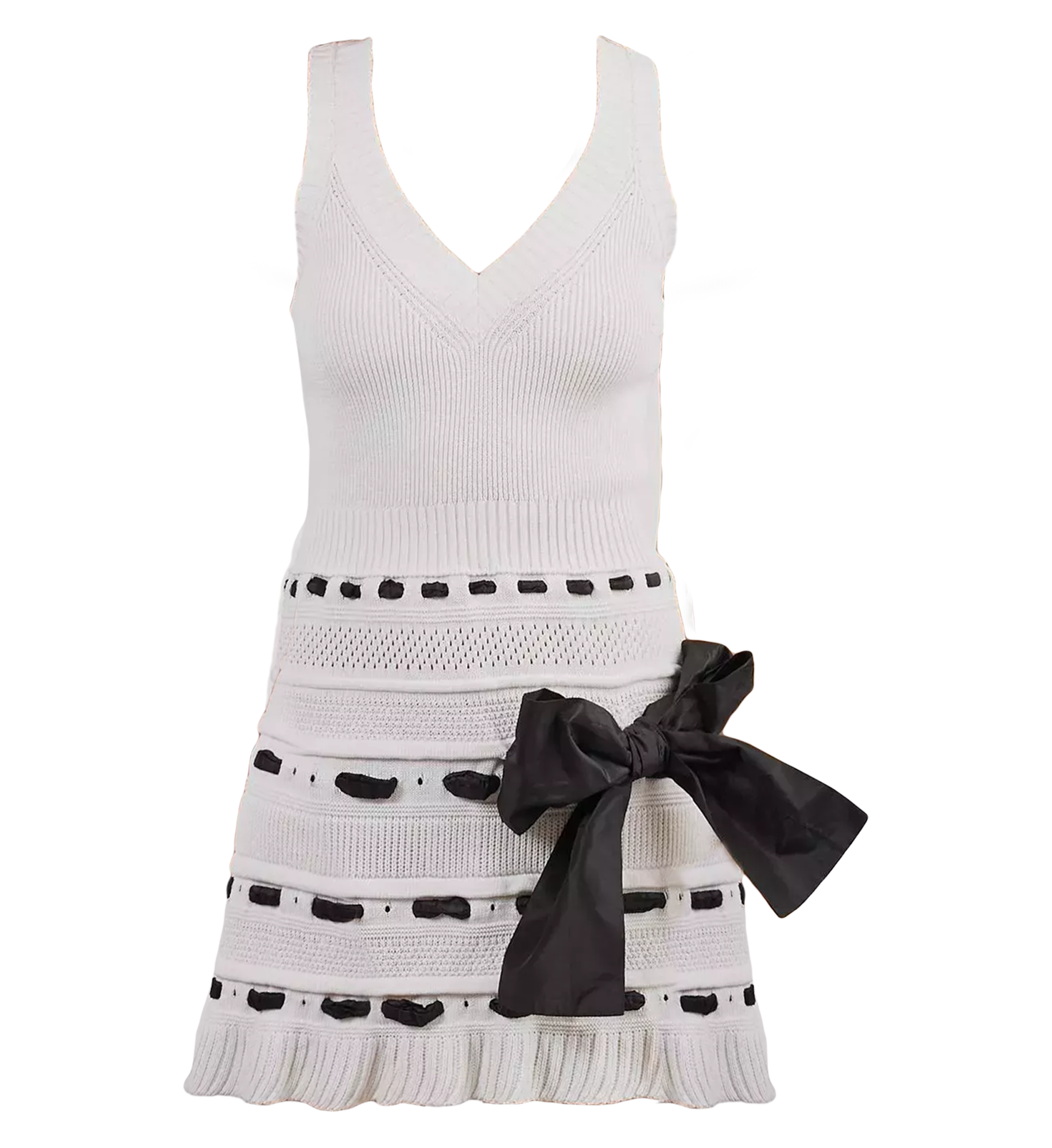 Valentino Knit V Neck Bow Sleeveless Dress