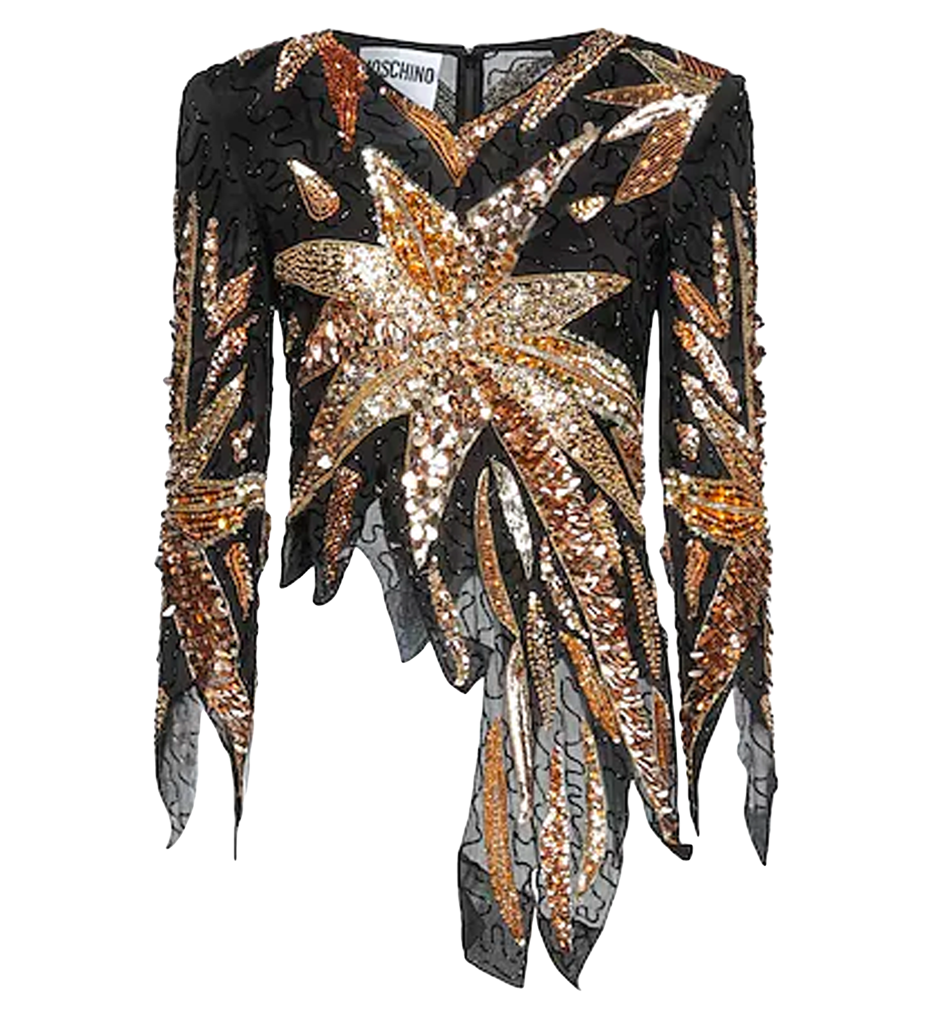 Moschino Couture Beaded Asymmetrical Long Sleeve Top