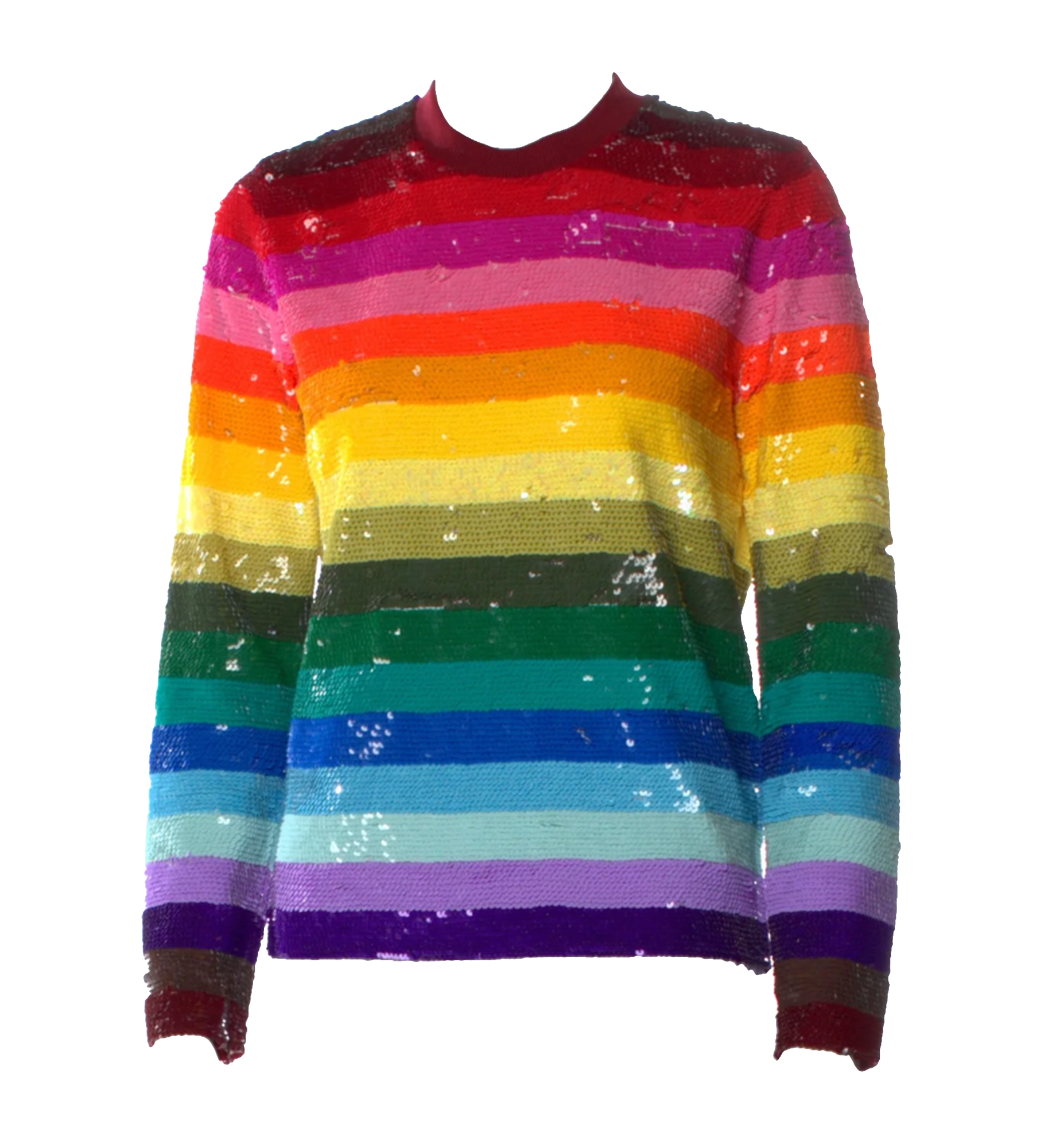 Ashish Rainbow Striped Sequin Long Sleeve Crewneck