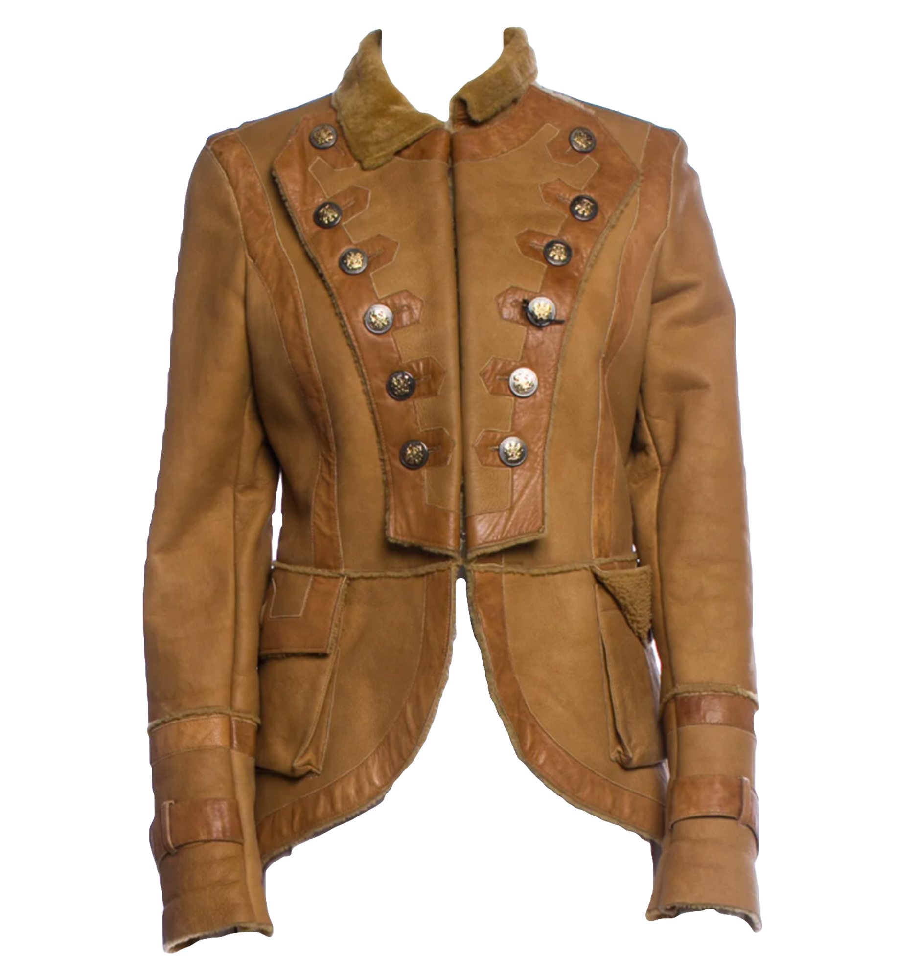 Vintage Shearling Military Peacoat with Tail