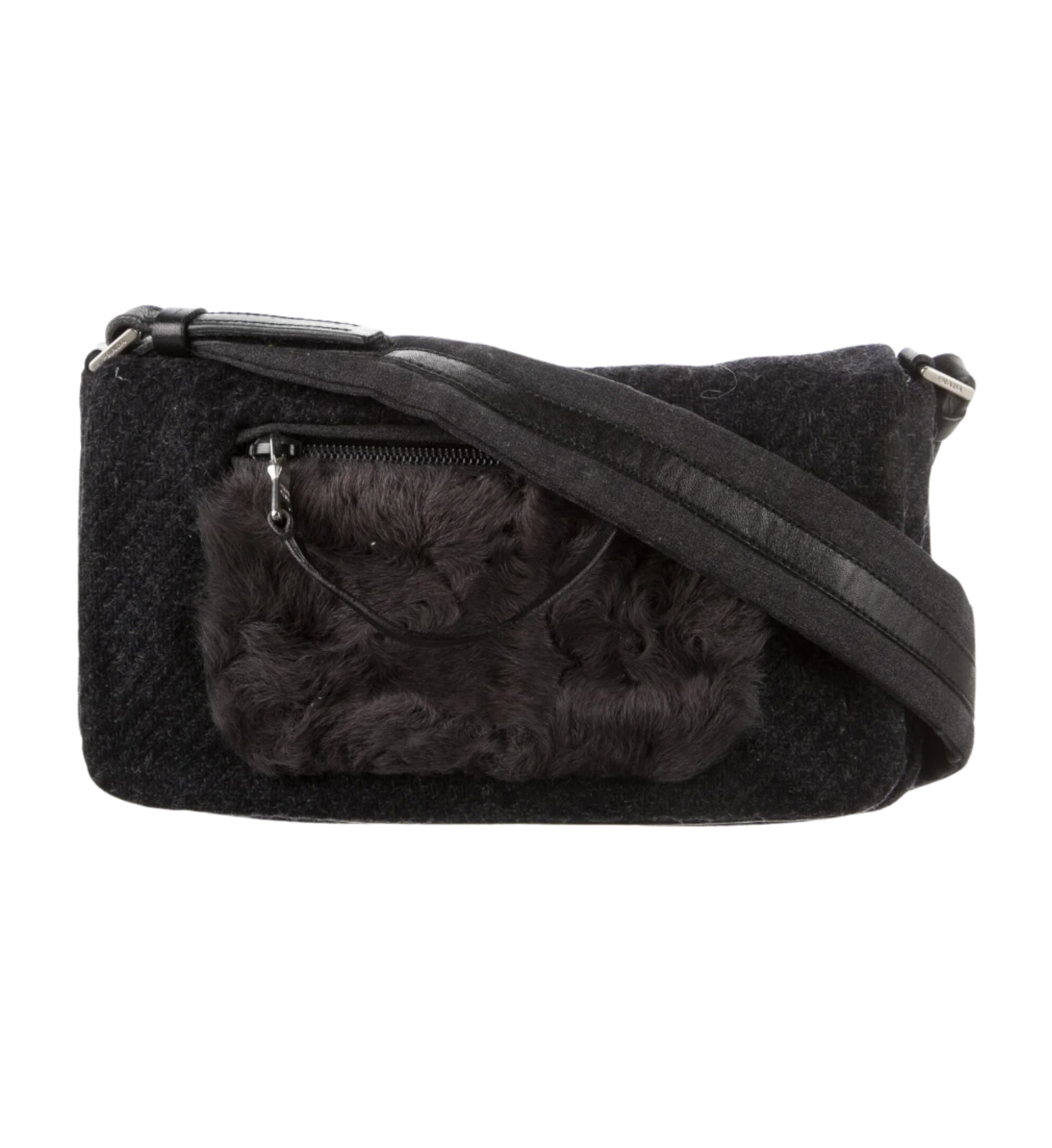 Prada Lamb Fur Crossbody Baguette