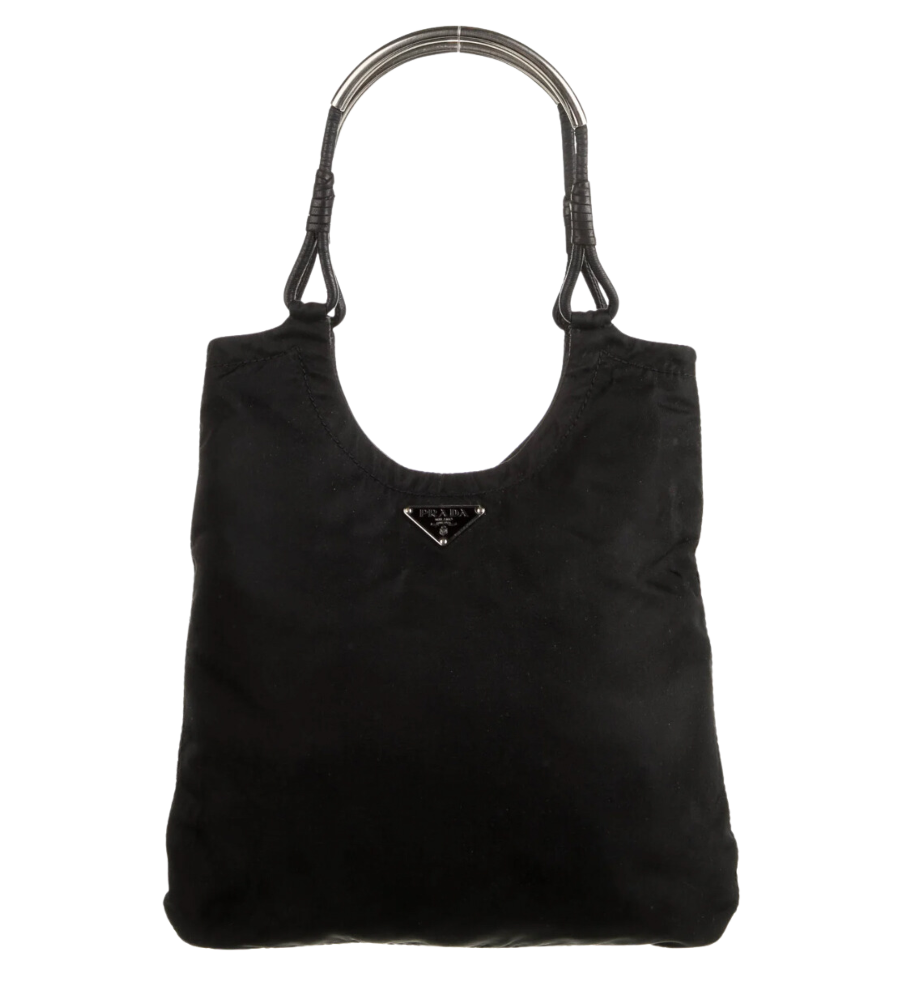 Prada Tessuto Metal-Top-Handle Hobo Tote