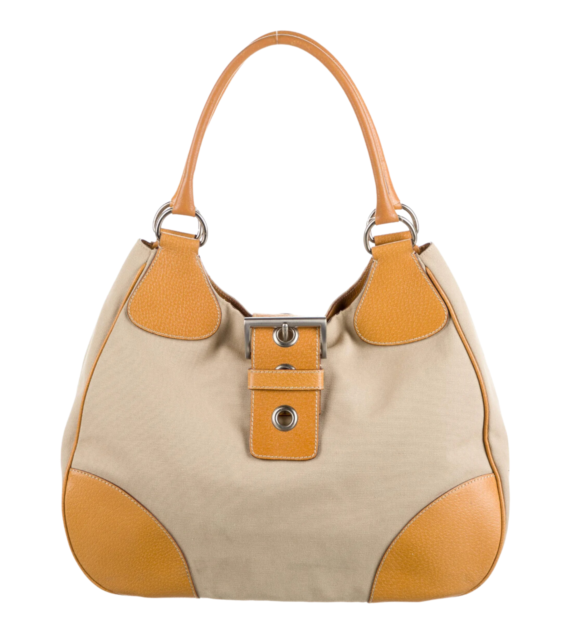 Prada Canapa Orange Cinghiale Trim Buckle Moon Hobo Bag