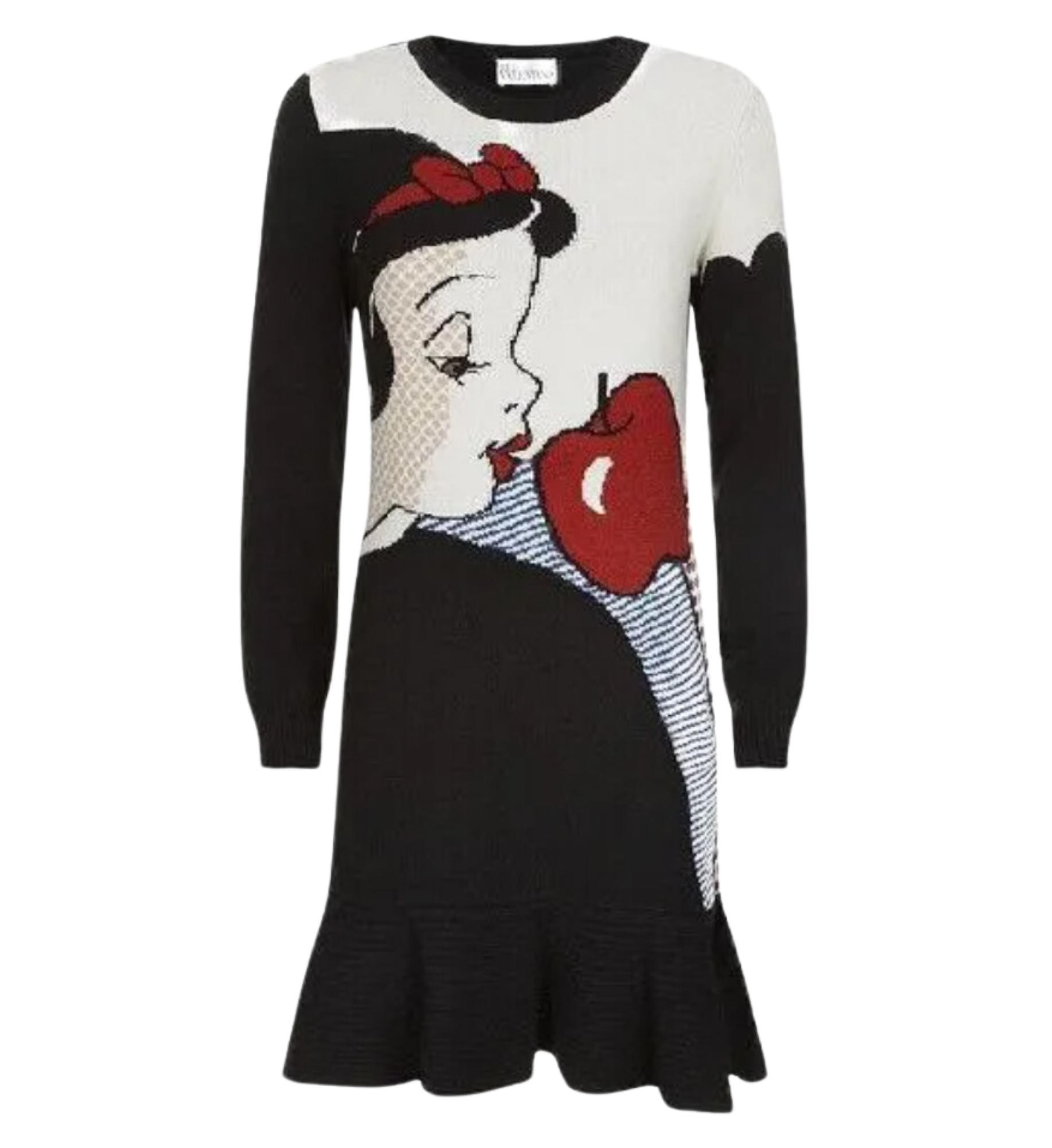 Valentino Black Snow White Printed Mini Sweater Dress