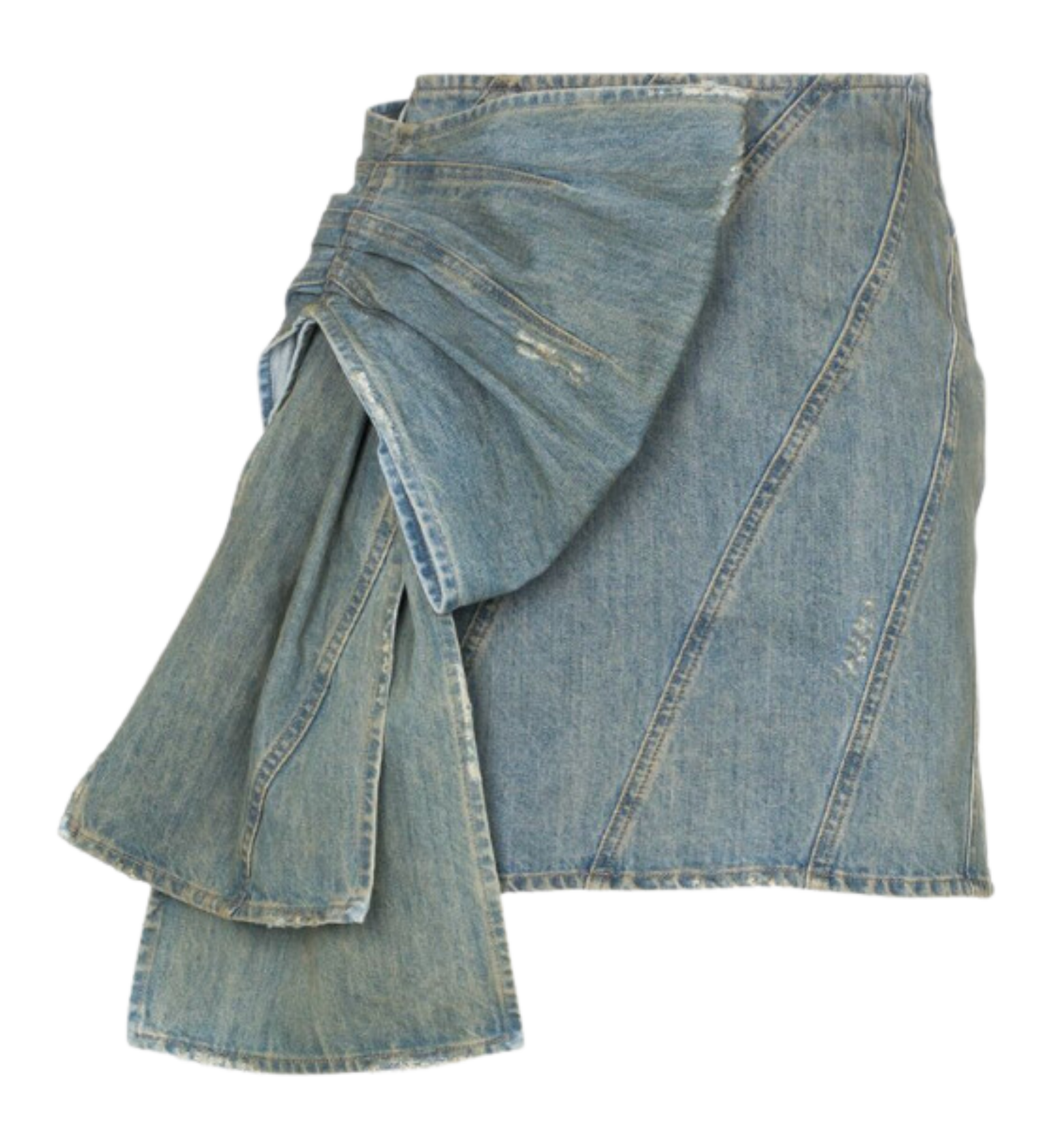 Miu Miu 2018 Distressed Denim Bow Mini Skirt