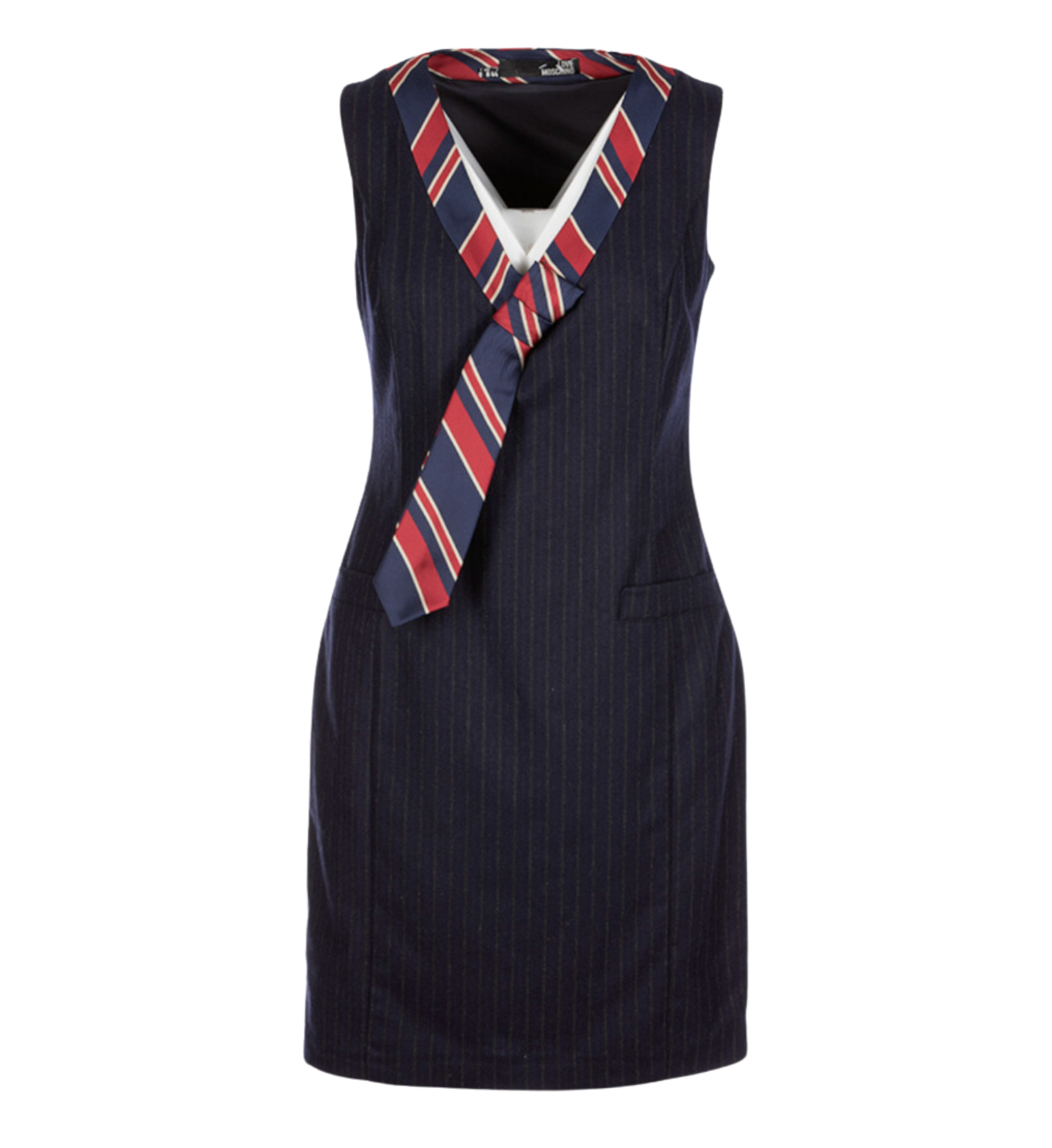 Moschino Necktie Pinstripe Sleeveless Sheath Dress