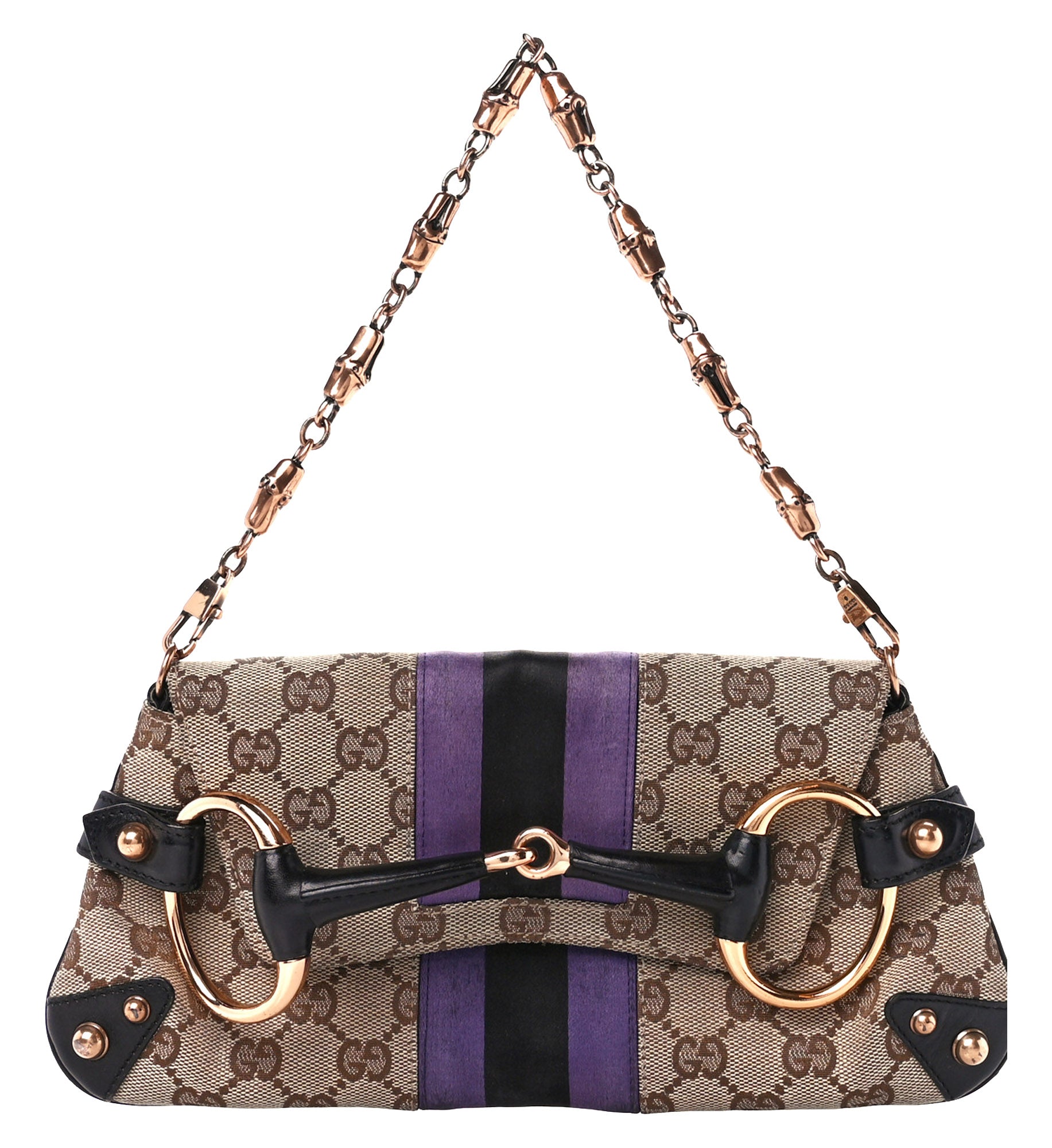 Gucci Purple Sherry Horsebit Chain Clutch