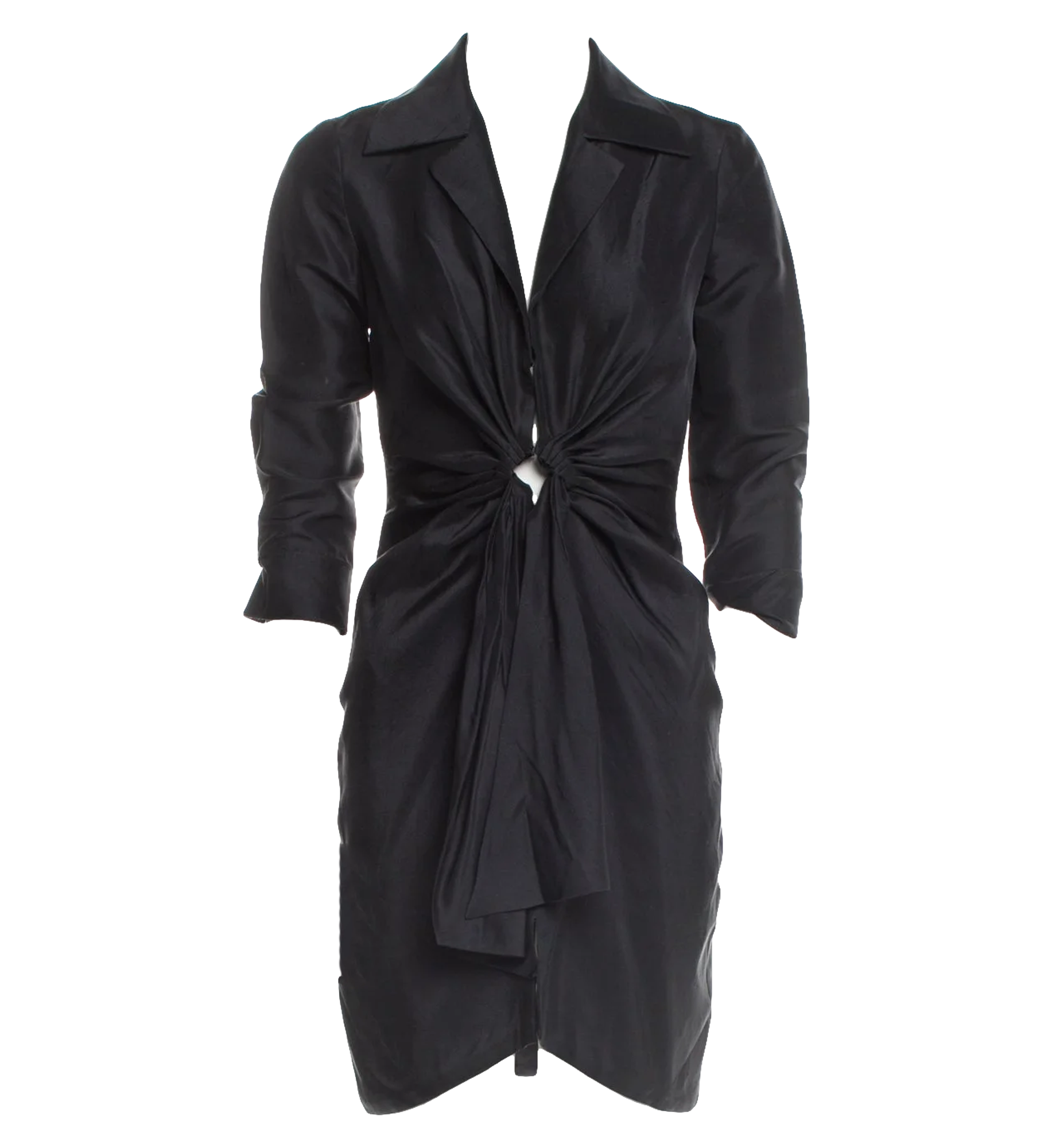 Azzaro Silk Ruched Long Sleeve Shirt Dress