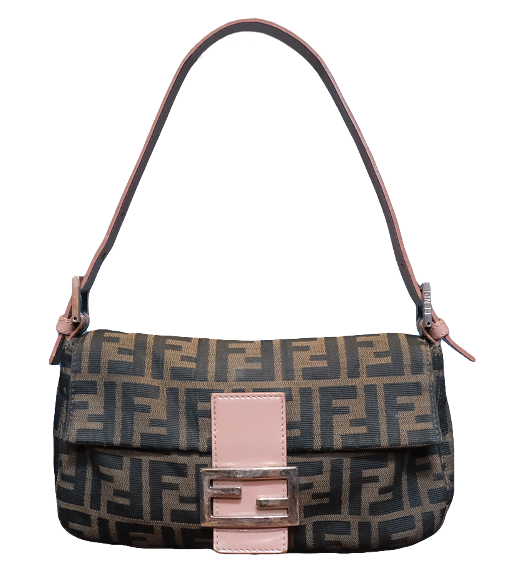 Fendi Zucca Pink Trimmed Baguette