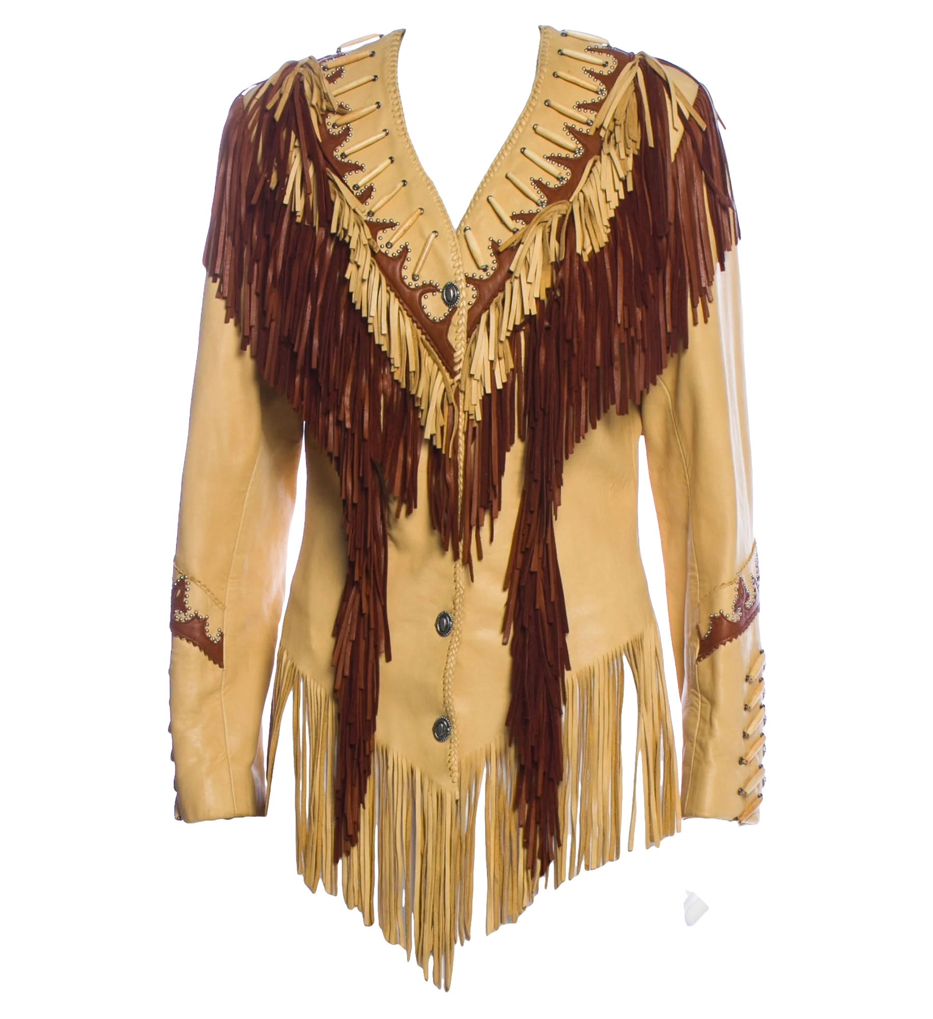 Vintage Fringe Leather Jacket with Beading