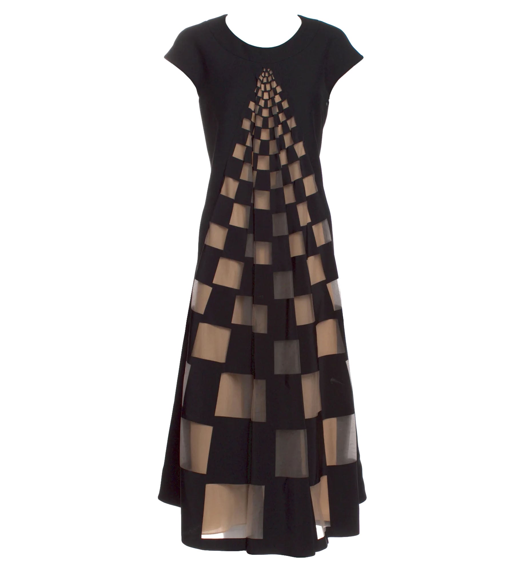 Fendi Cap Sleeve Tent Dress with Checkered Mesh Detail